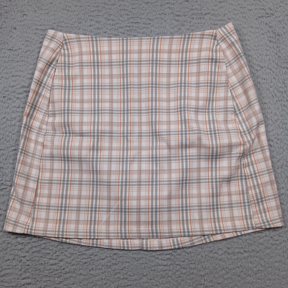 Urban Outfitters Plaid Mini Skirt Women's M Beige Orange Gray Checkered‎